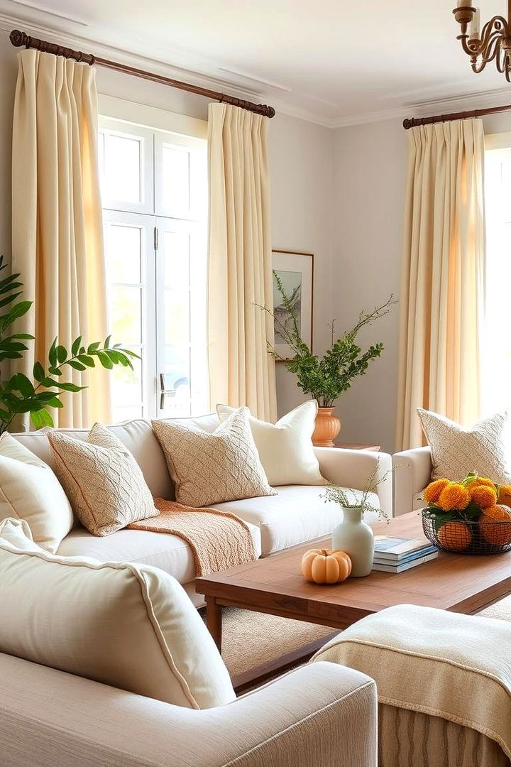 Natural Cotton Accents - 22 Fall Living Room Ideas