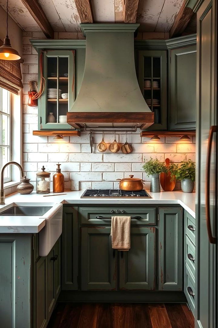 Natural Distressed Green Finishes - 22 Green Kitchen Cabinet Ideas