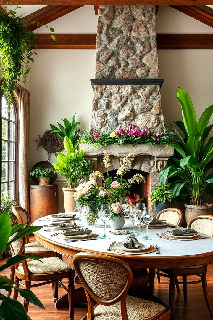 Natural Element Integration - 22 Dining Room With Fireplace