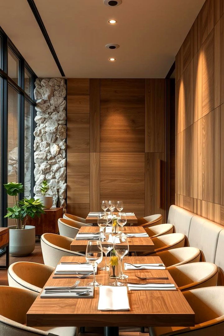 Natural Elements Wood and Stone Harmony - 22 Transitional Dining Room Ideas