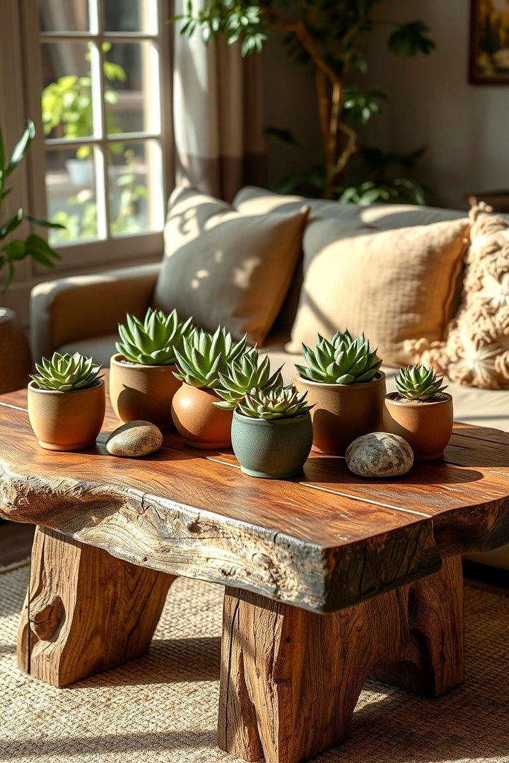 Natural Elements and Wooden Details - 22 Sofa Table Decor Ideas