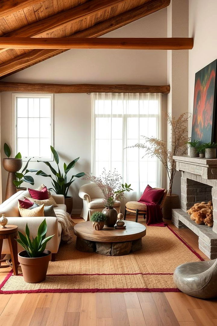 Natural Elements with Burgundy Flair - 22 Burgundy Living Room Ideas