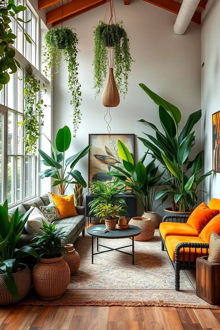 Natural Elements with Indoor Plants - 22 Pottery Barn Living Room Ideas