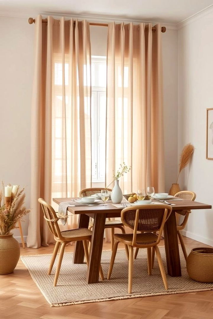 Natural Fabrics for a Warm Environment - 22 Dining Room Curtain Ideas