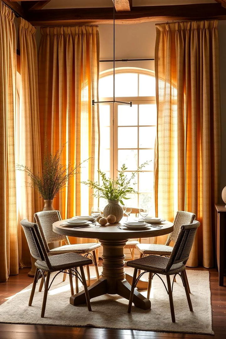 Natural Fiber Drapery - 22 Rustic Dining Room Ideas