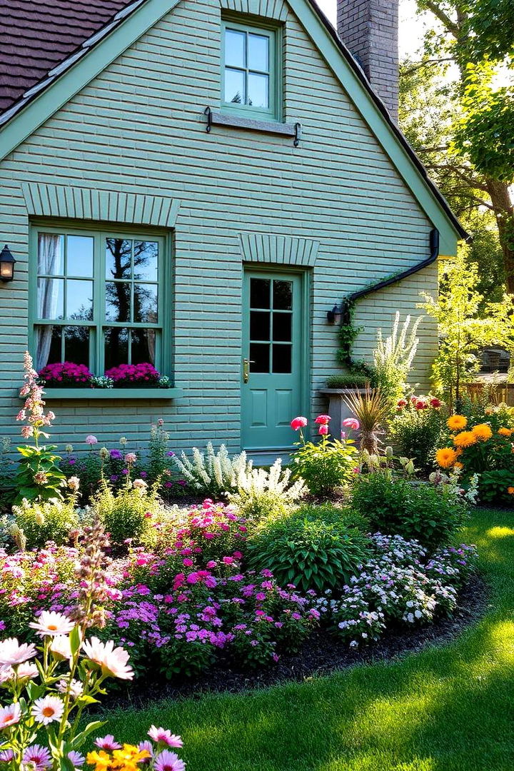 Natural Garden Integration - 22 Sage Green Painted Brick House Ideas