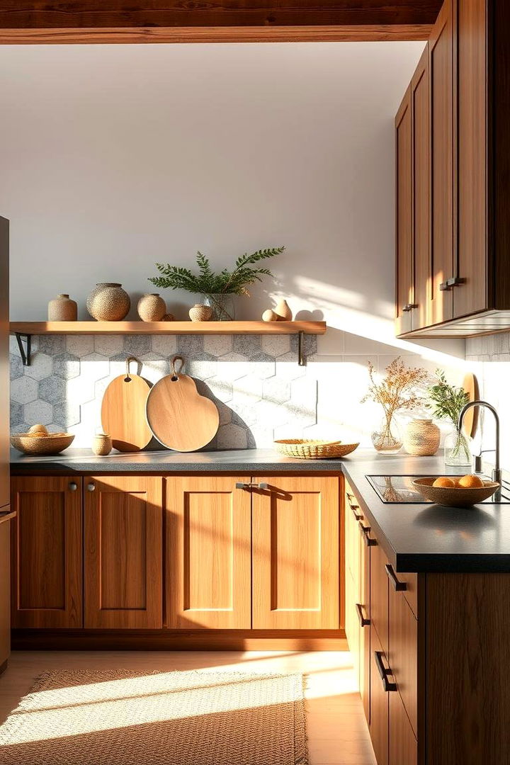Natural Inspired Decor - 22 kitchen with brown cabinets and black countertops ideas
