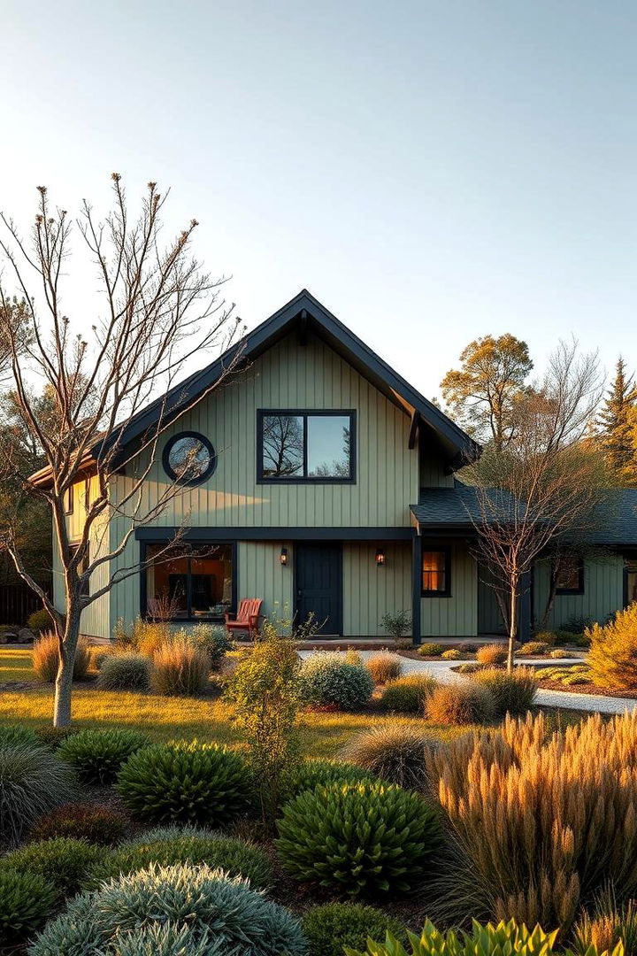 Natural Integration with Surroundings - 22 Sage Green House With Black Trim Ideas