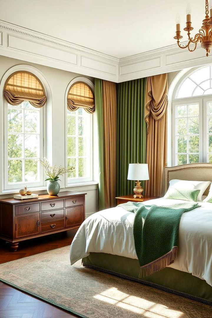 Natural Light and Layering - 22 Green and Beige Bedroom Ideas