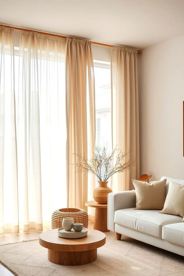 Natural Linen Drapes - 22 Earthy Living Room Decor Ideas