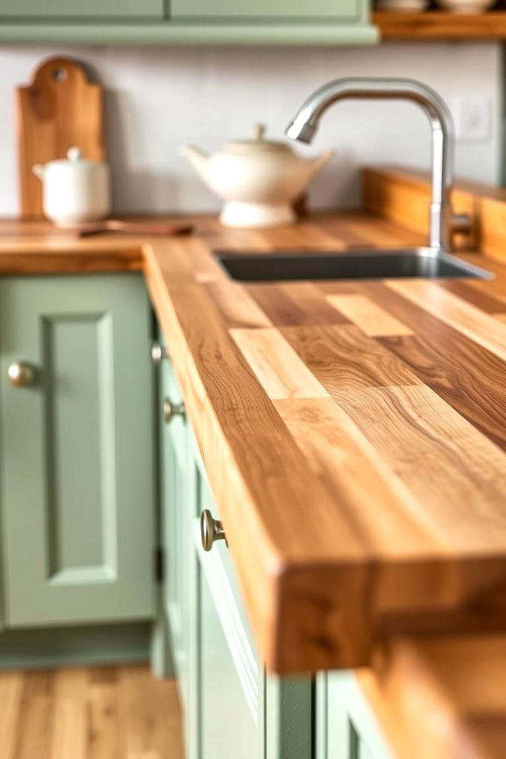 Natural Material Appeal - 22 Sage Green Kitchen Cabinets With Butcher Block Countertops