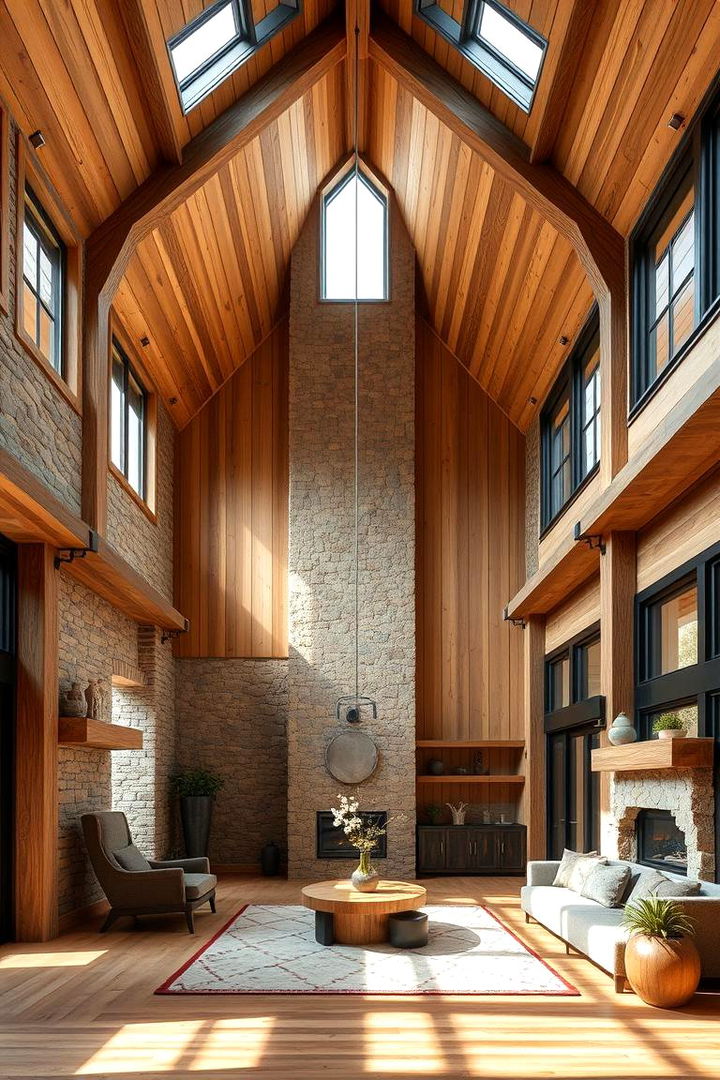 Natural Material Harmony - 22 Open Concept Vaulted Ceiling Living Room Ideas