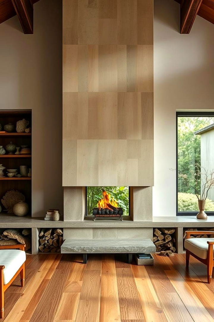 Natural Material Harmony - 22 3 Sided Fireplace Ideas