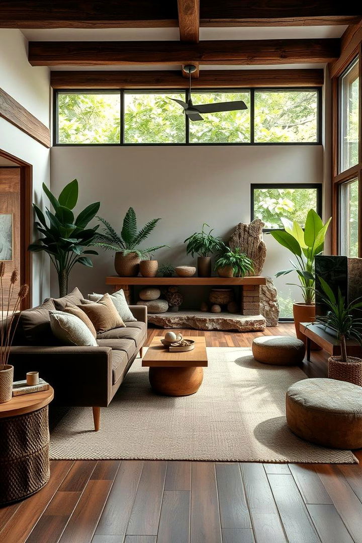 Natural Materials Integration - 22 Dark Brown Couch Living Room Ideas