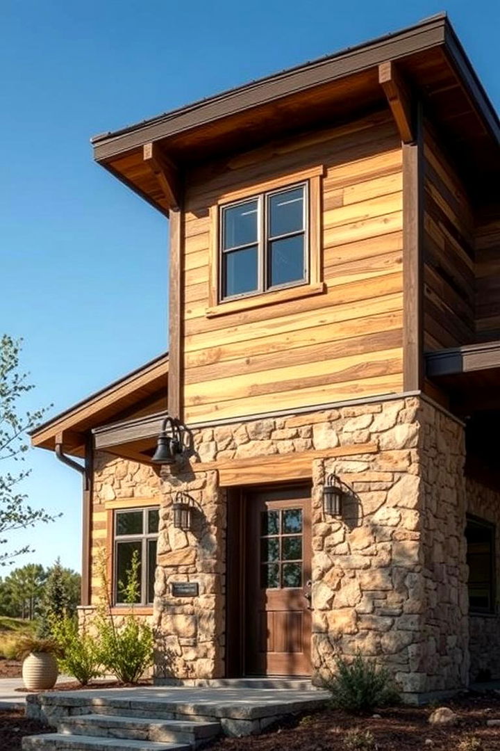 Natural Materials and Wood Accents - 22 Aesthetic House Exterior Ideas