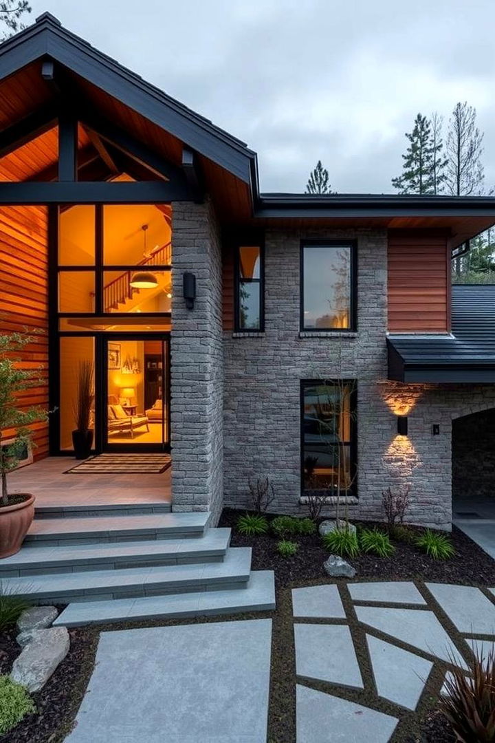 Natural Materials like Wood and Stone Accents - 22 Mid-Century Modern Exterior Home Ideas