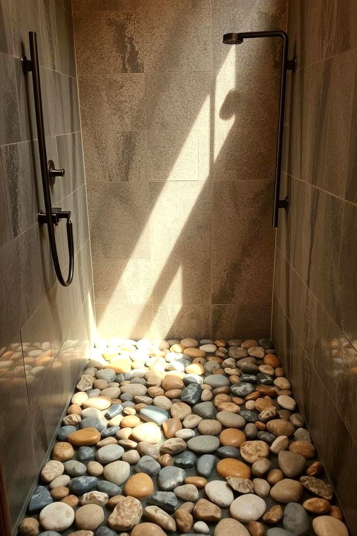 Natural Pebble Floor Pathways - 22 Rustic Walk-in Shower Ideas