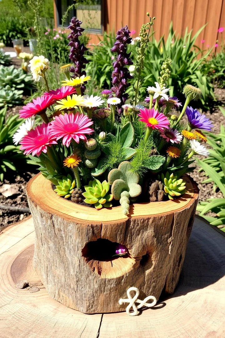 Natural Planter Centerpiece - 22 Tree Stump Decorating Ideas