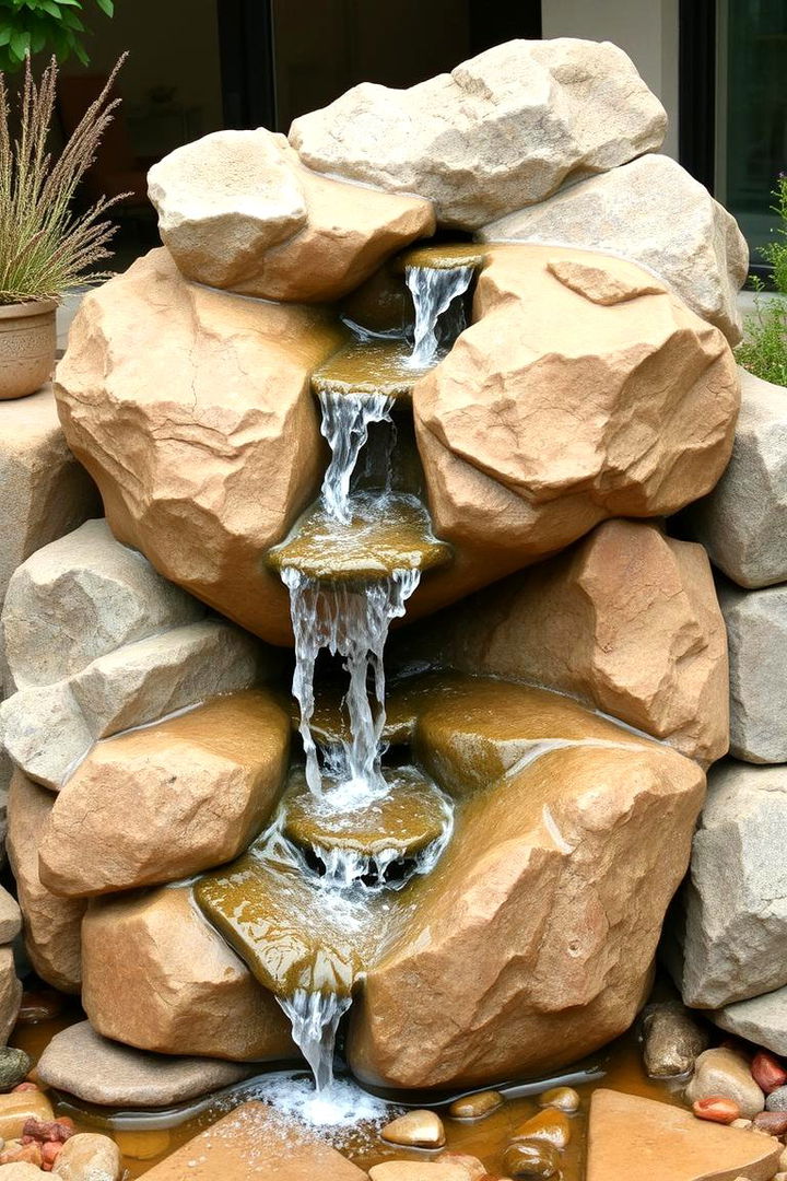 Natural Rock Fountain Embellishment - 22 Pool Fountain Ideas