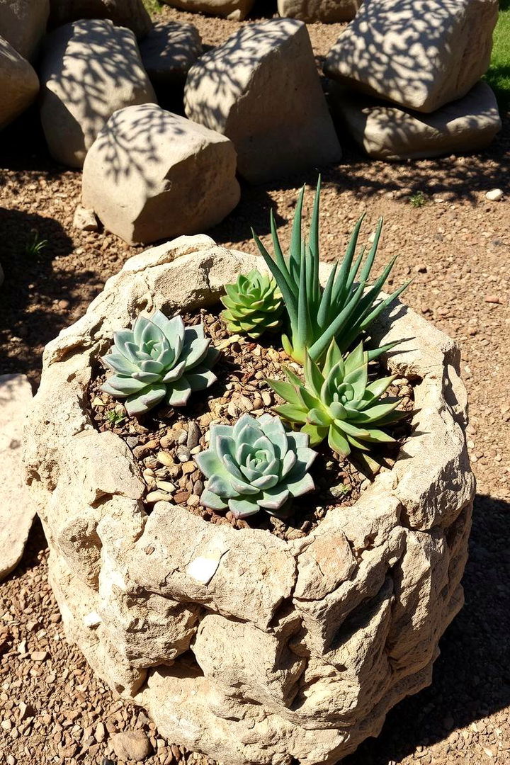 Natural Rock Planters - 22 Outdoor Succulent Container Ideas