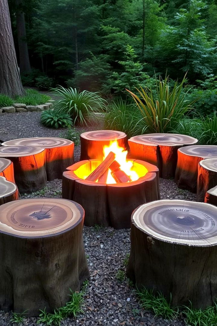 Natural Seating Perfection - 22 Tree Stump Fire Pit Ideas