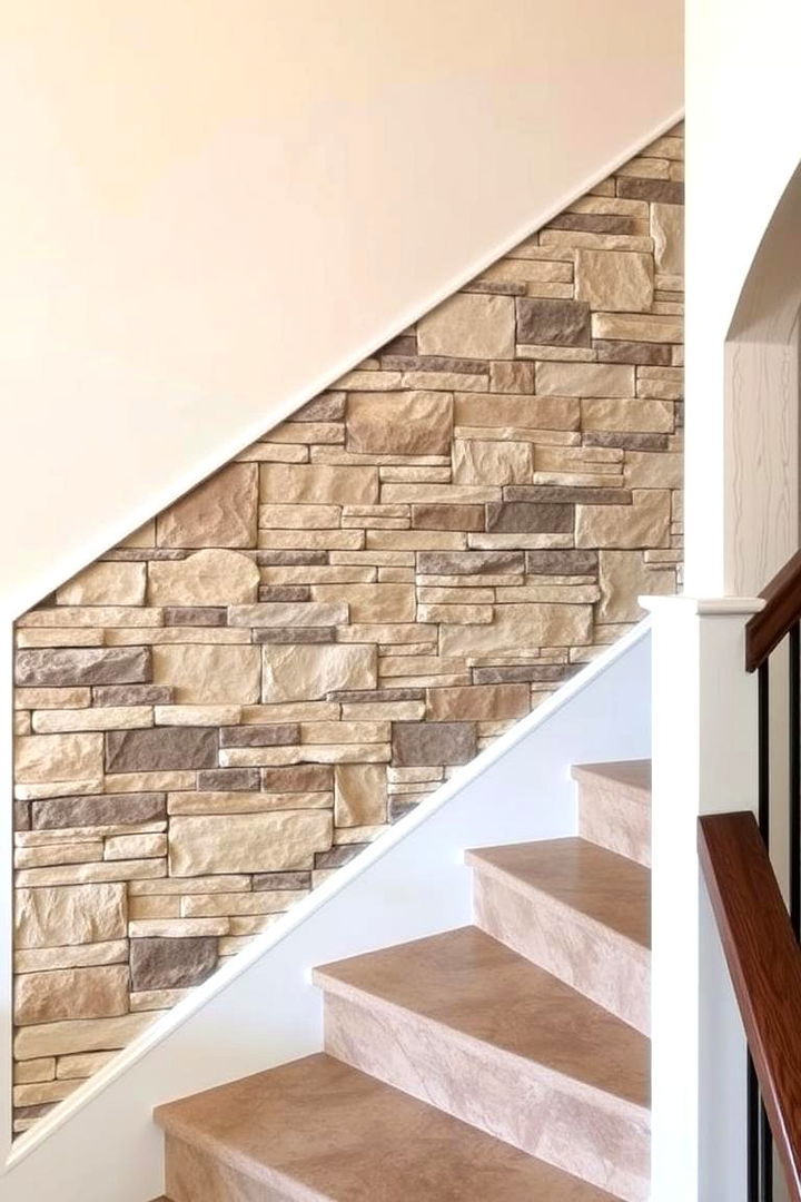 Natural Stone Accent - 22 Staircase Wall Ideas