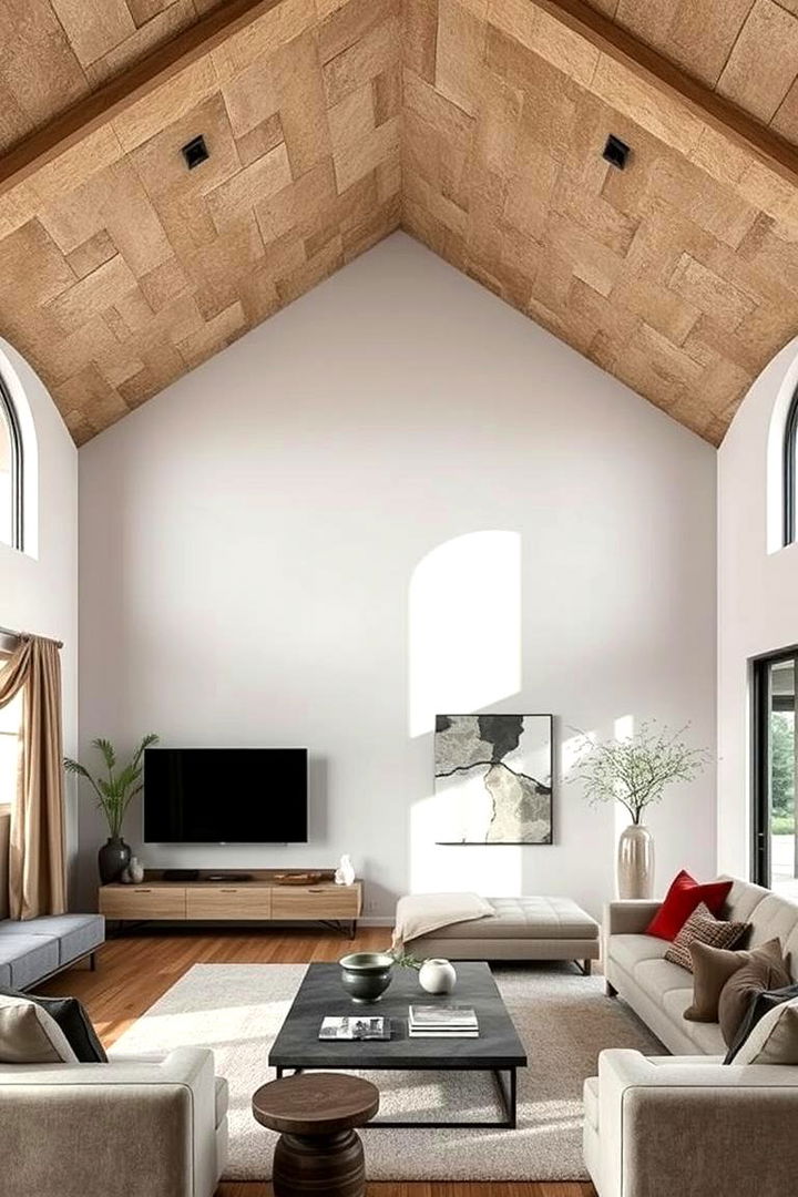 Natural Stone Accent - 22 Living Room Vaulted Ceiling Ideas