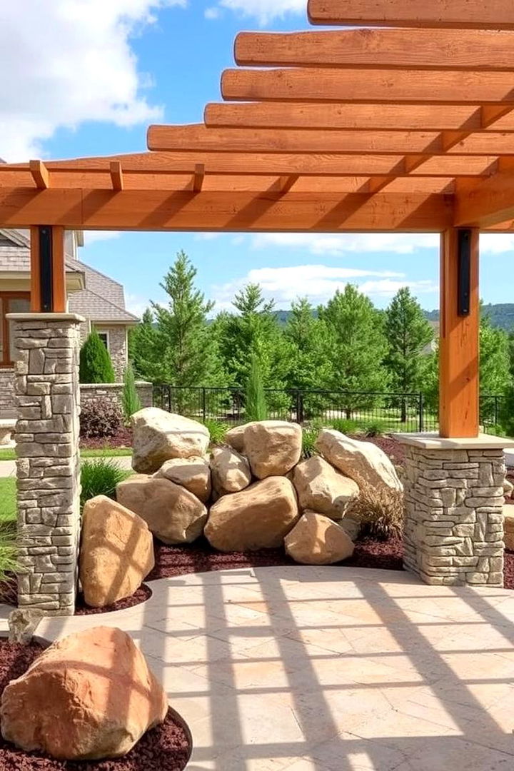 Natural Stone Accents - 22 Front Porch Pergola Ideas