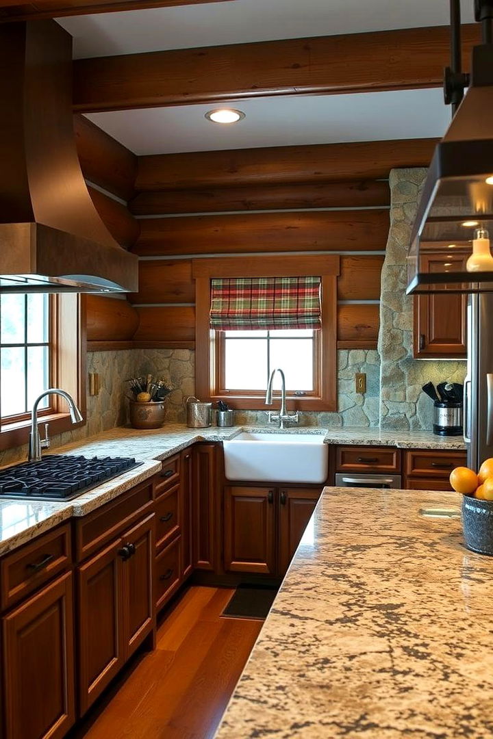 Natural Stone Accents - 22 Log Cabin Kitchen Design Ideas
