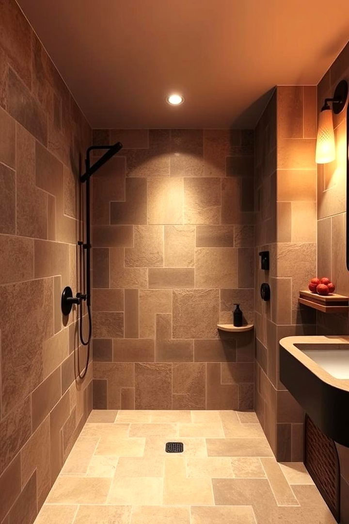Natural Stone Elegance - 22 Doorless Walk In Shower Ideas