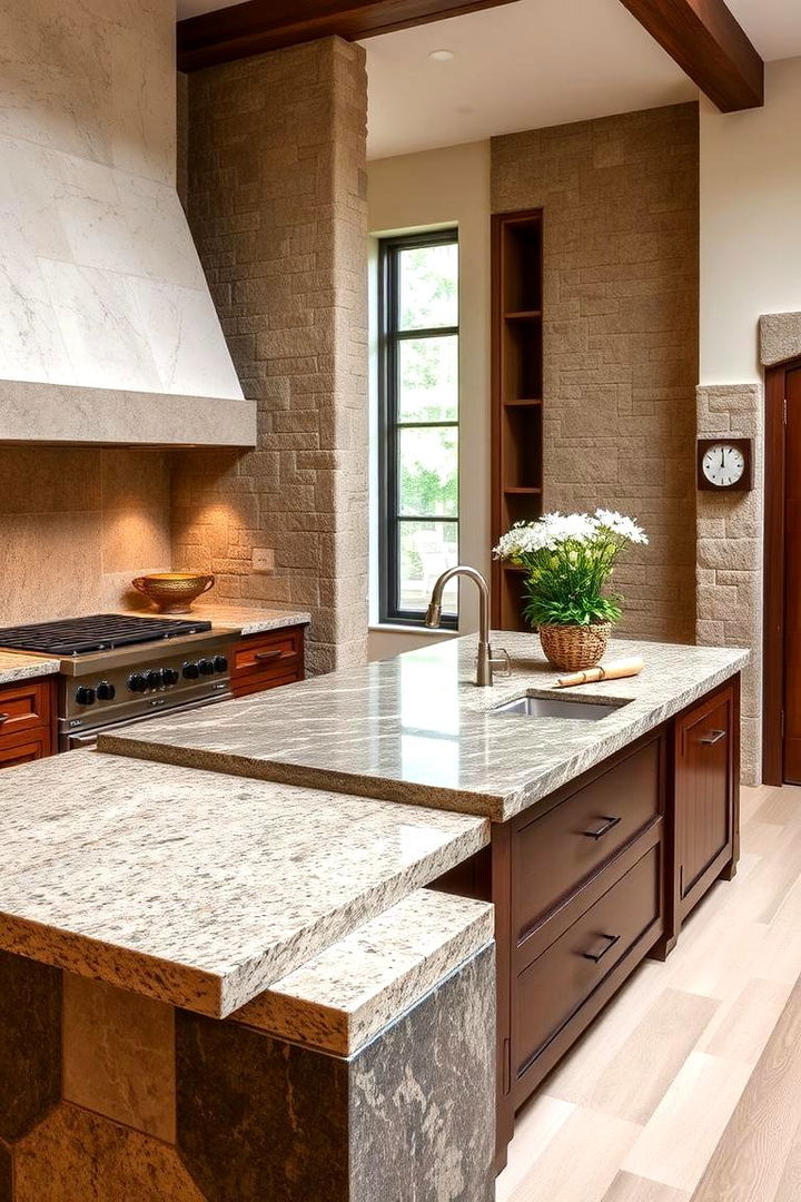 Natural Stone Features - 22 Farmhouse Kitchen Island Ideas