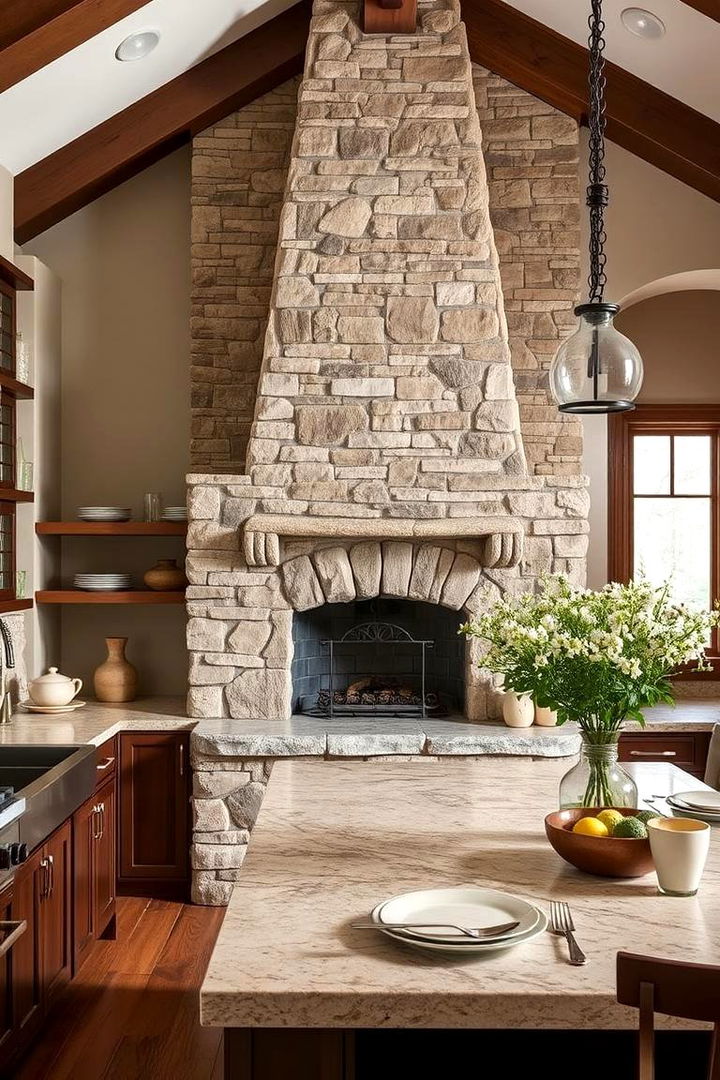 Natural Stone Features - 22 Kitchens With Fireplaces