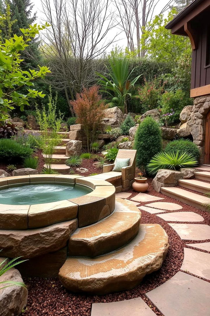 Natural Stone Oasis with Integrated Landscaping - 22 Sunken Hot Tub Ideas