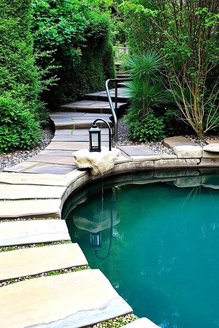 Natural Stone Pathway Elegance - 22 Above Ground Pool Landscaping Ideas