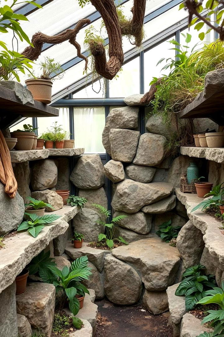 Natural Stone Shelves for a Garden Look - 22 Greenhouse Shelving Ideas