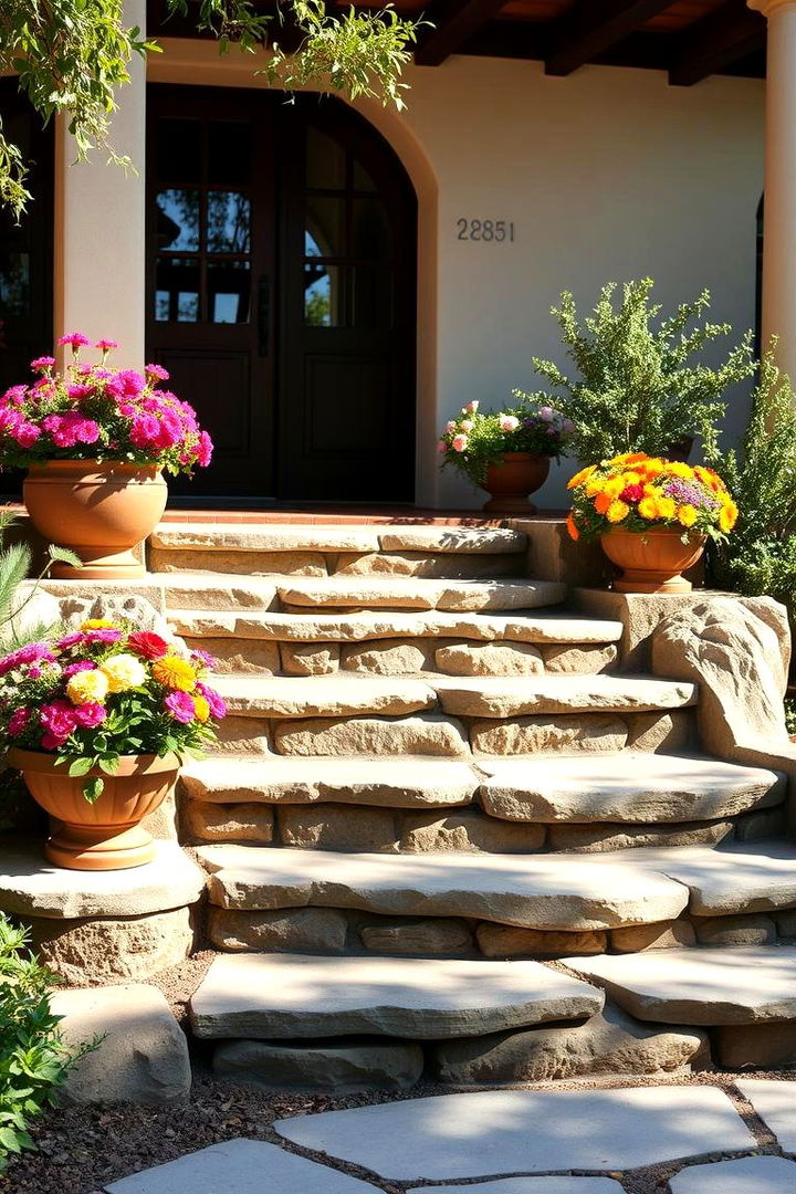 Natural Stone Steps and Planters - 22 front yard spanish style landscaping ideas