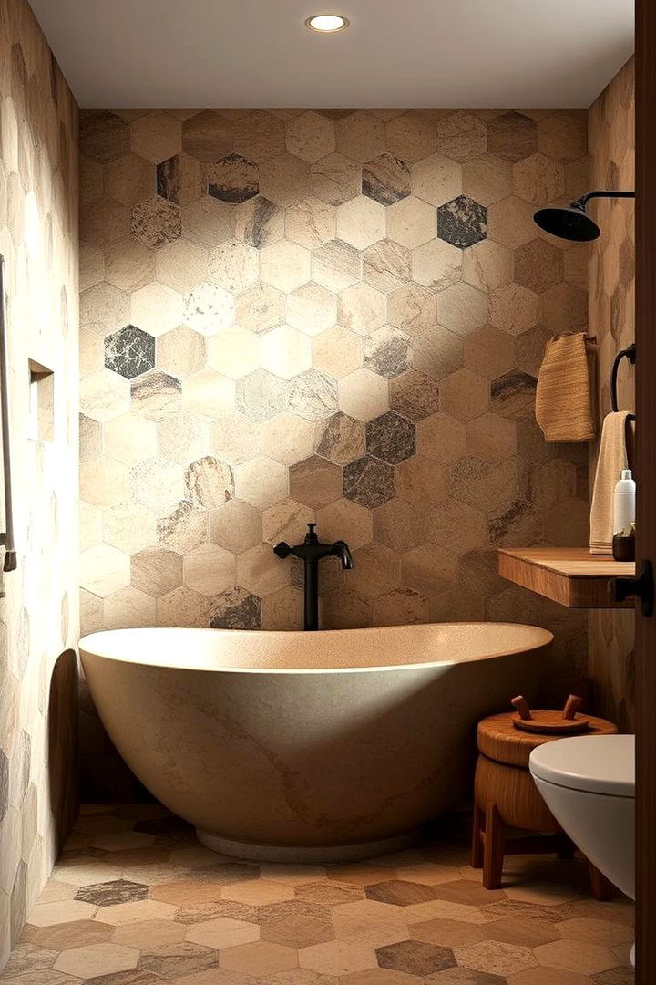 Natural Stone Variation - 22 Hexagon Tiles Ideas for Bathrooms