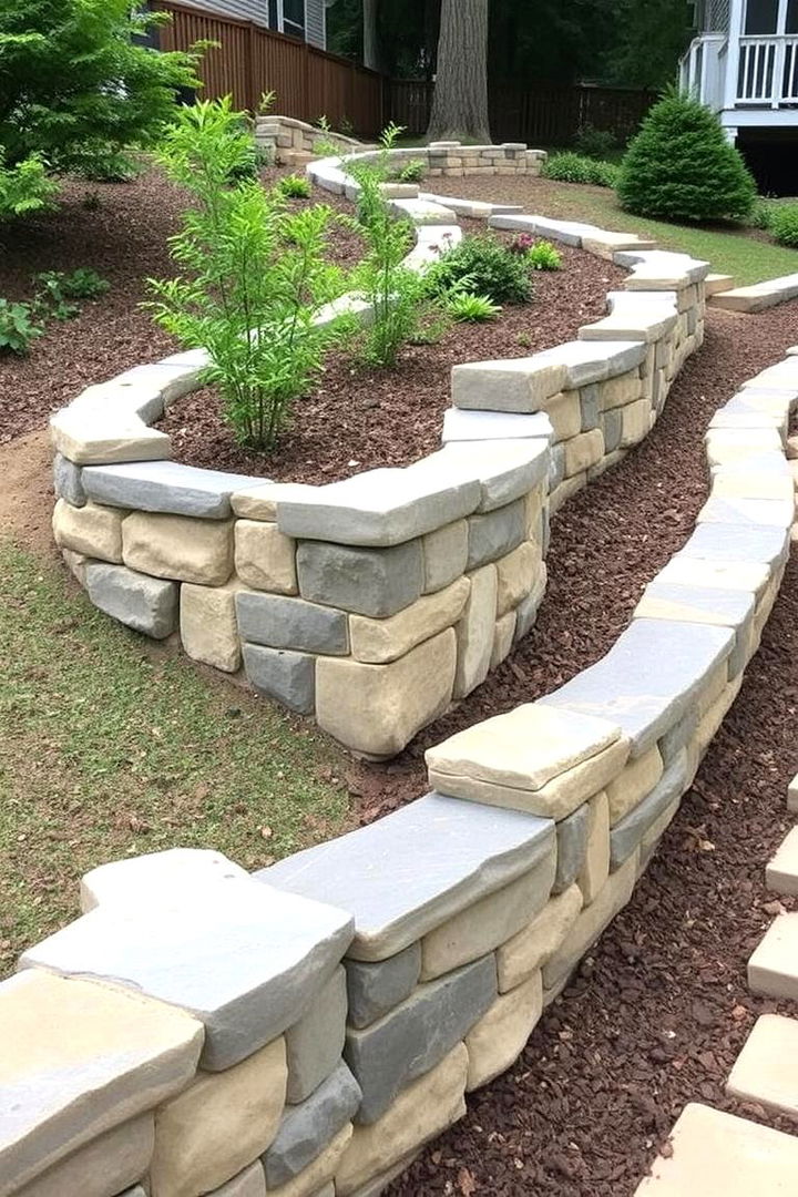 Natural Stone Walls and Sculpted Boundaries - 22 Down Sloped Backyard Ideas