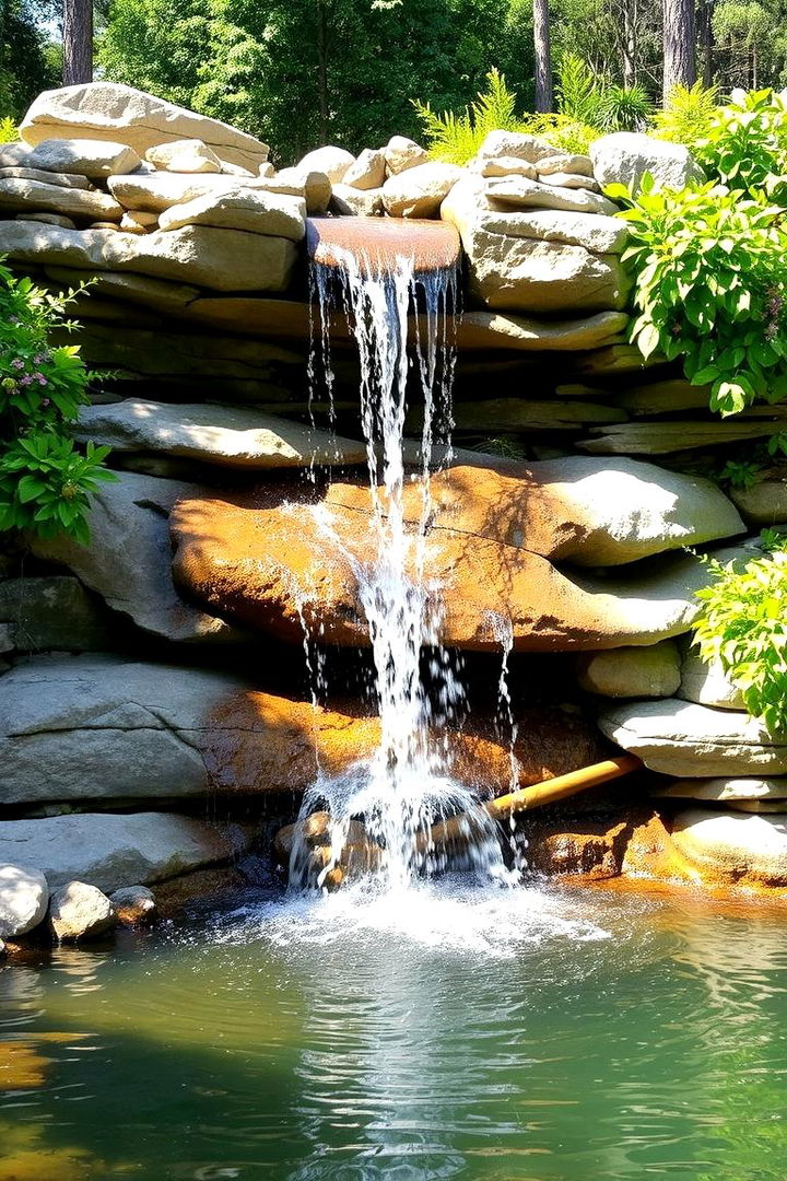 Natural Stone Waterfall Display - Charming Duck Pond Ideas for Garden Landscaping