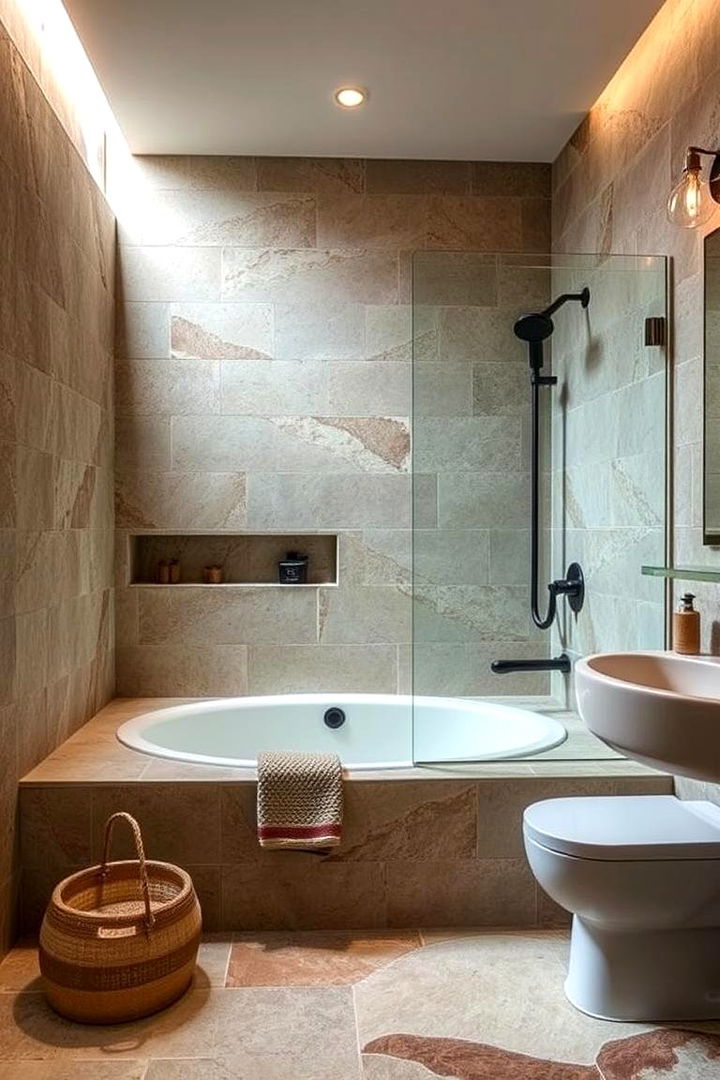 Natural Stone and Earthy Tones - 22 Tub-shower Combo Ideas