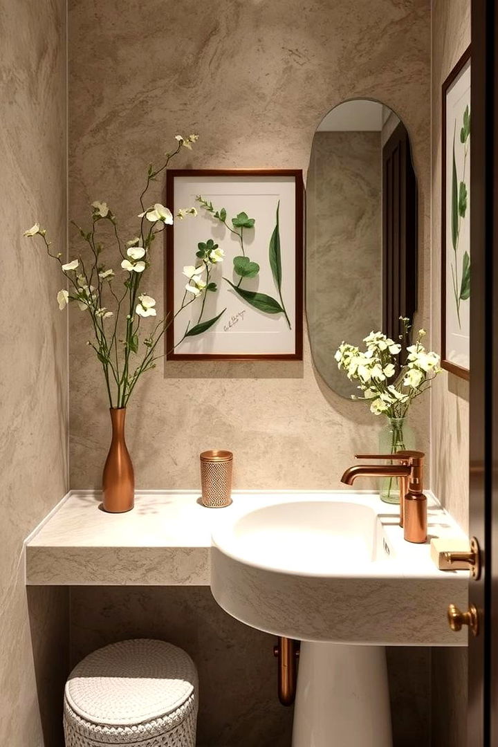 Natural Stone and Green Blossoms - 22 Green Powder Room Ideas