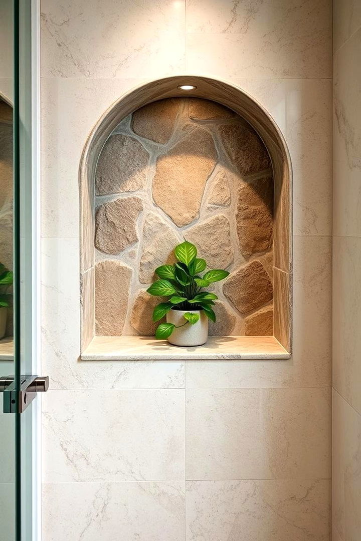Natural Stone and Plant Niche - 22 Shower Niche Ideas