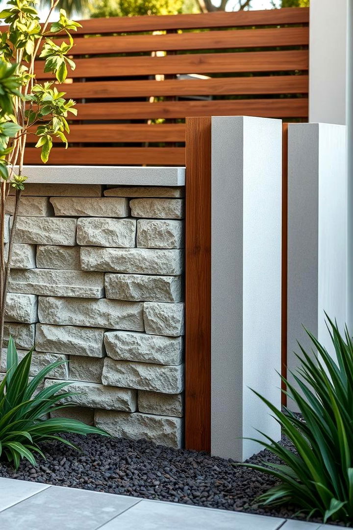 Natural Stone and Wood Composite Dividers for Rustic Sophistication - 22 Garden Divider Ideas