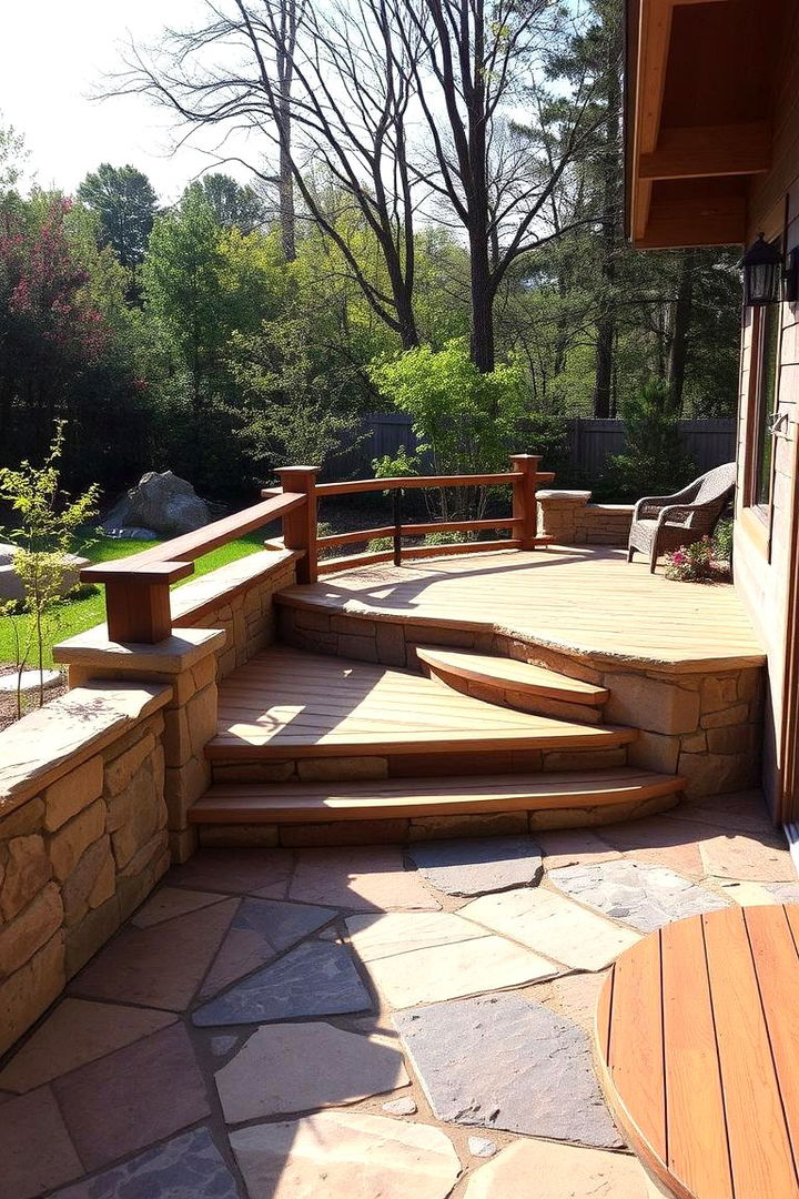 Natural Stone and Wood Deck - 22 Patio Deck Ideas