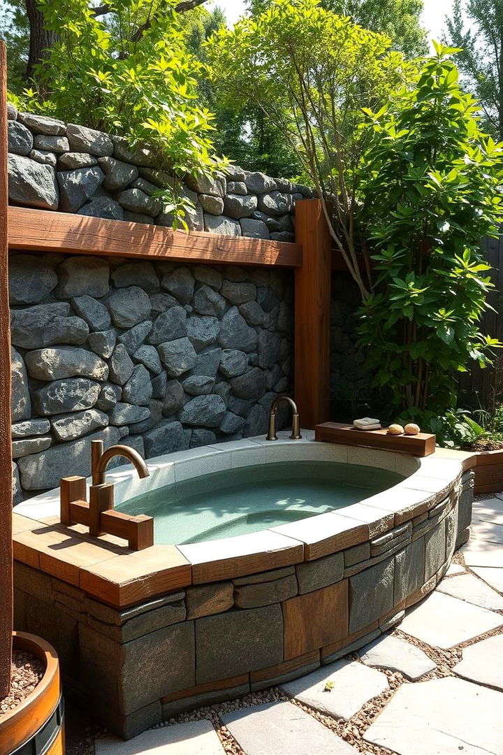 Natural Stone and Wood Harmony Tub - 22 Outdoor Bathtub Ideas