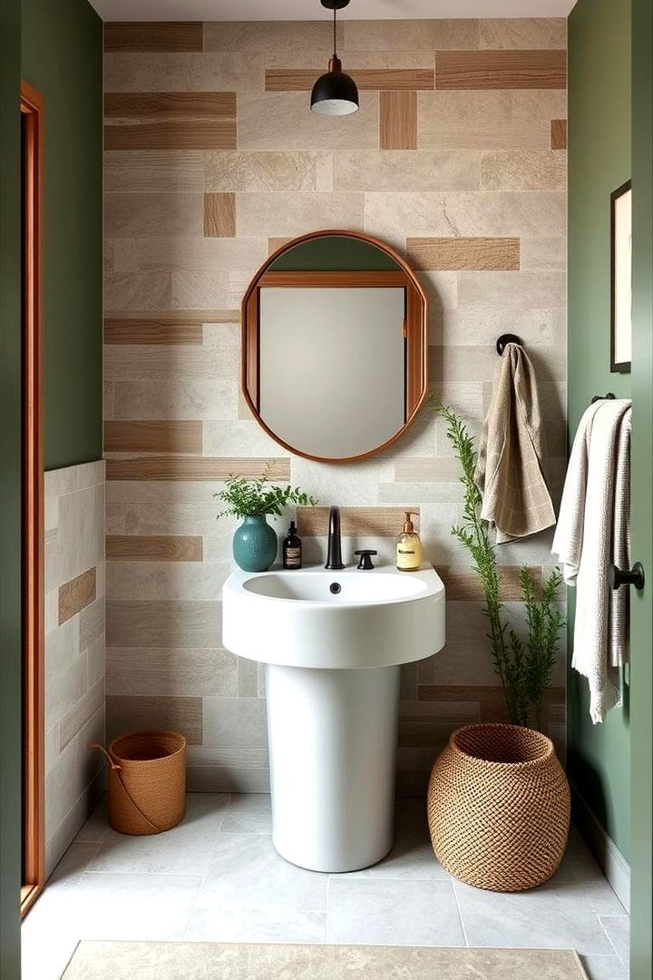Natural Texture Contrast - 22 Green Powder Room Ideas