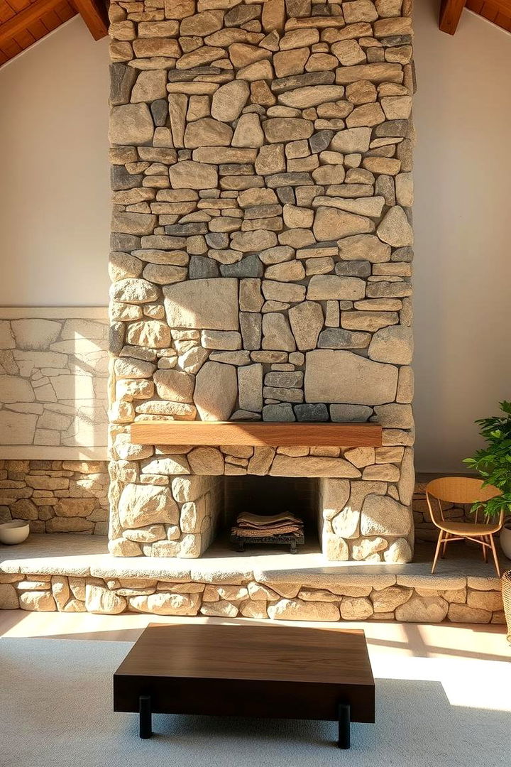 Natural Texture Emphasis - 22 Floor-to-Ceiling Stone Fireplace Ideas