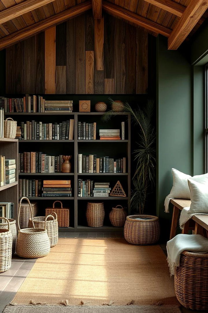 Natural Texture Integration - 22 Dark Green Home Library Ideas and Inspiration
