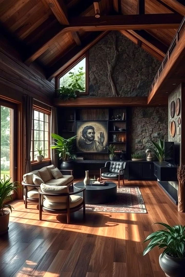 Natural Texture Integration - 22 Black Living Room Ideas