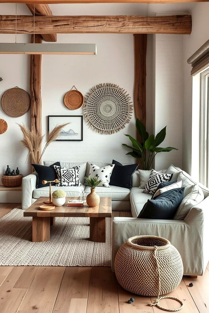 Natural Textured Elements - 22 Black and White Boho Living Room Ideas